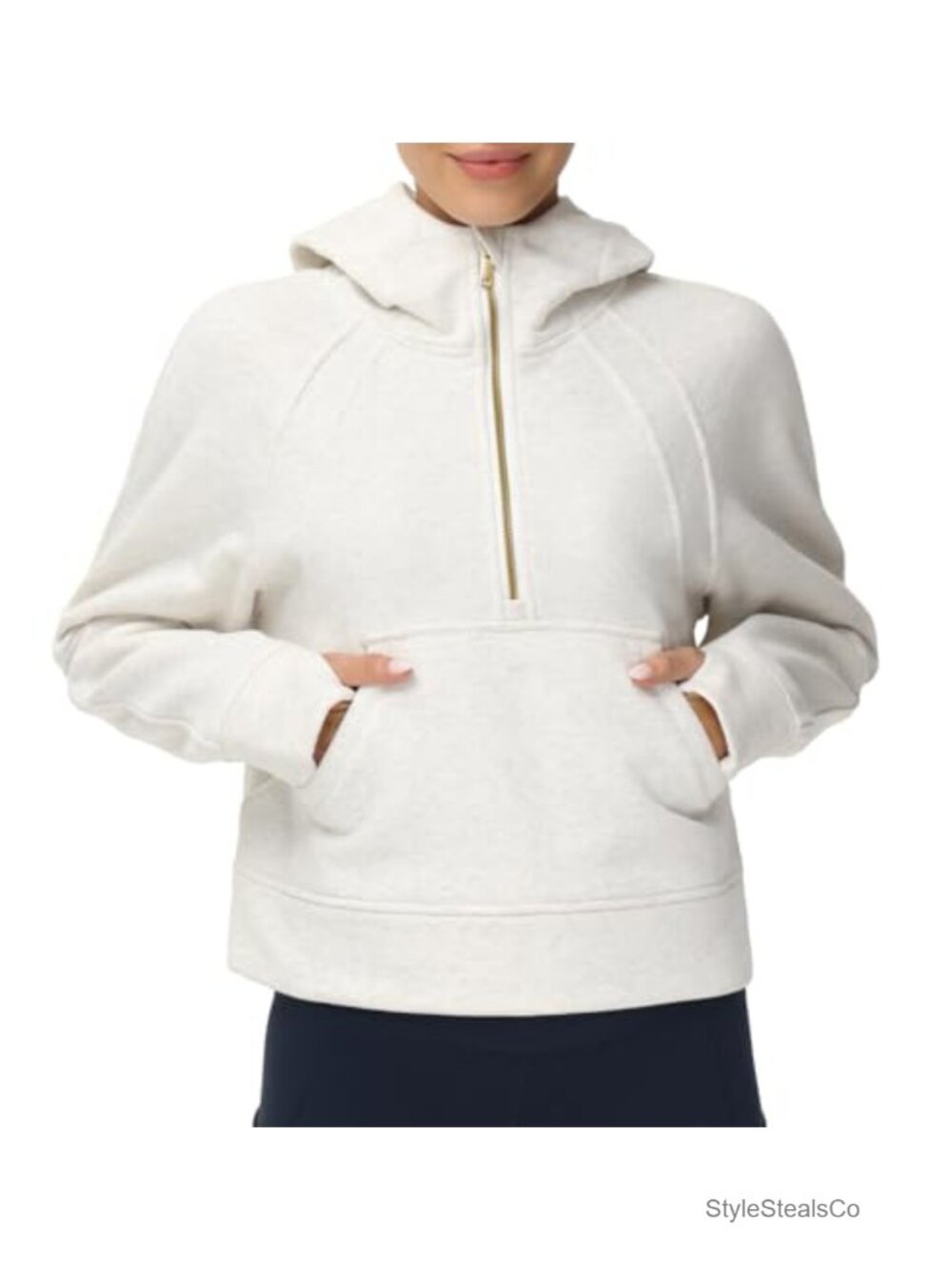 Women's Half Zip Fleece Crop Hoodie Pullover Sweatshirt with Thumb Holes